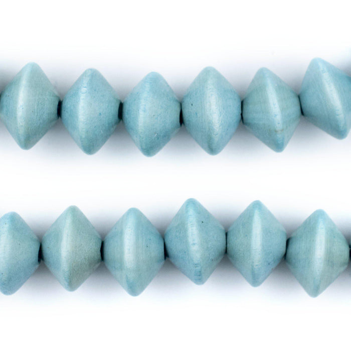 Light Blue Bicone Natural Wood Beads (10x15mm) - The Bead Chest