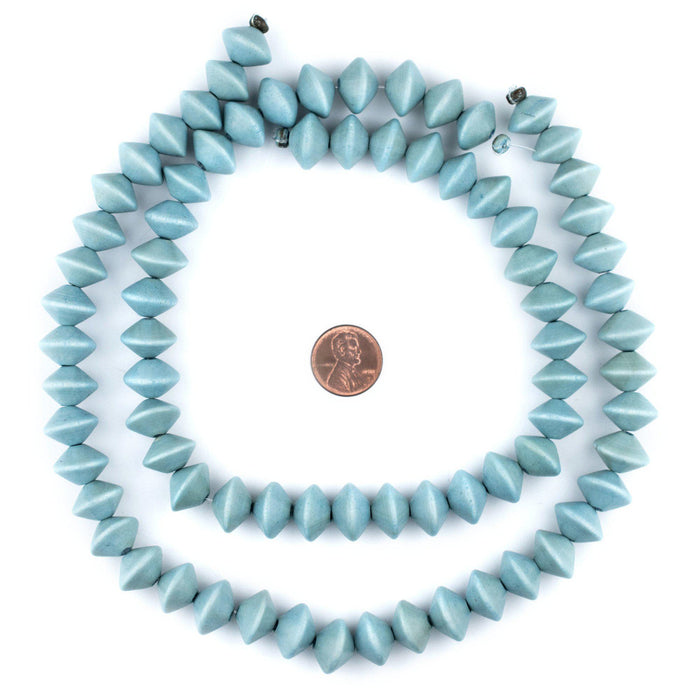 Light Blue Bicone Natural Wood Beads (10x15mm) - The Bead Chest