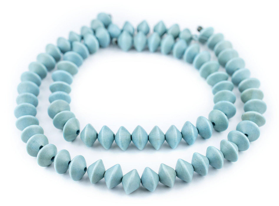 Light Blue Bicone Natural Wood Beads (10x15mm) - The Bead Chest