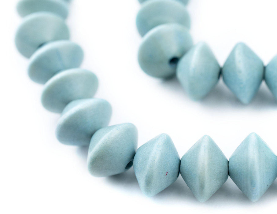 Light Blue Bicone Natural Wood Beads (10x15mm) - The Bead Chest