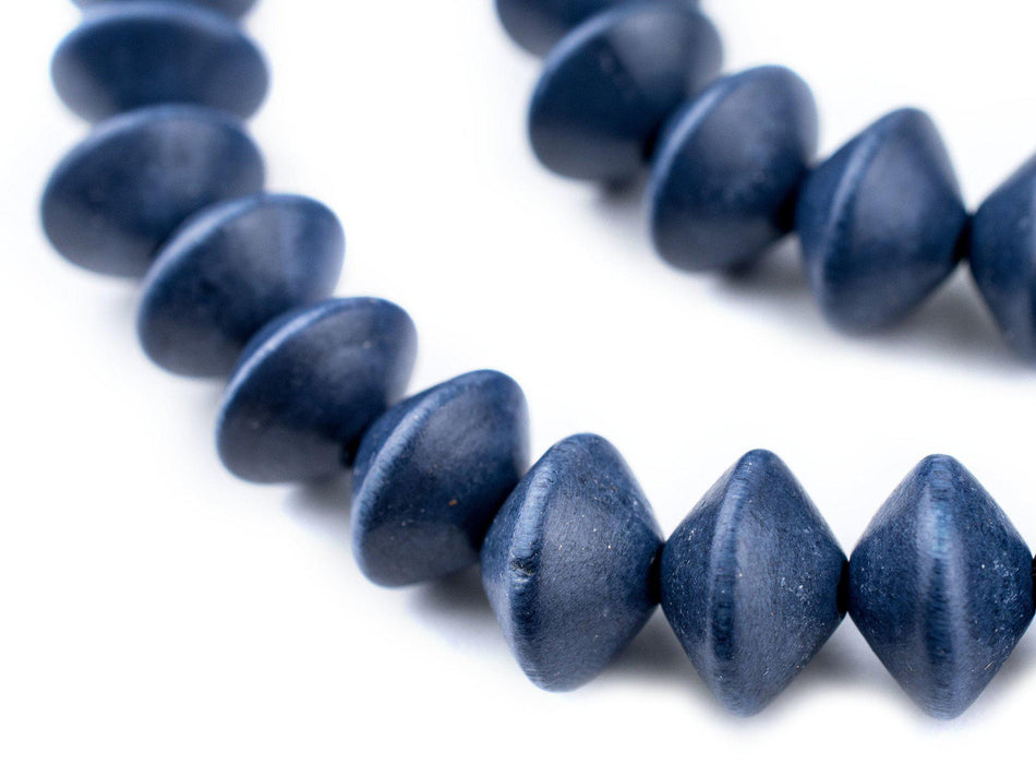 Cobalt Blue Bicone Natural Wood Beads (10x15mm) - The Bead Chest