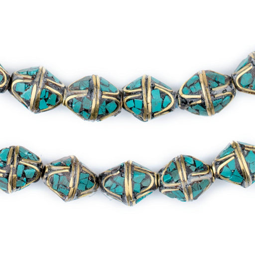 Turquoise Bicone Inlaid Nepali Brass Beads (14x11mm) - The Bead Chest