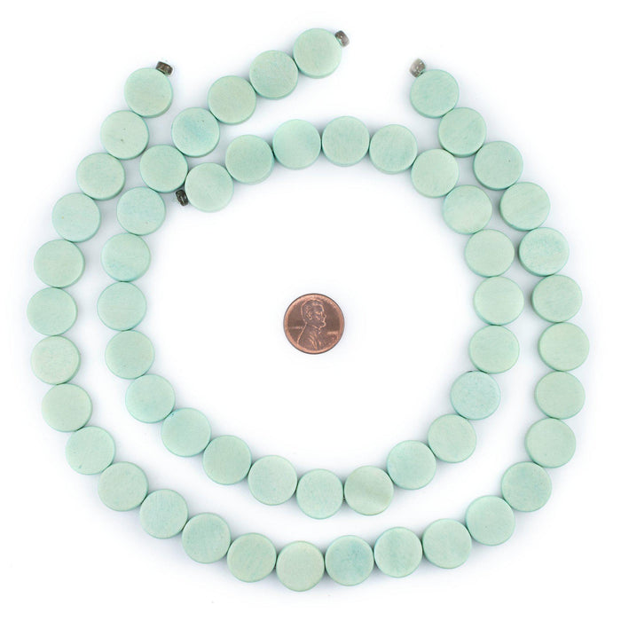 Mint Green Circular Natural Wood Beads (15x15mm) - The Bead Chest