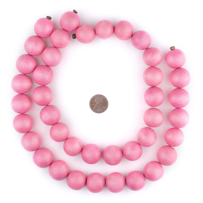 Neon Pink Round Natural Wood Beads (20mm) - The Bead Chest