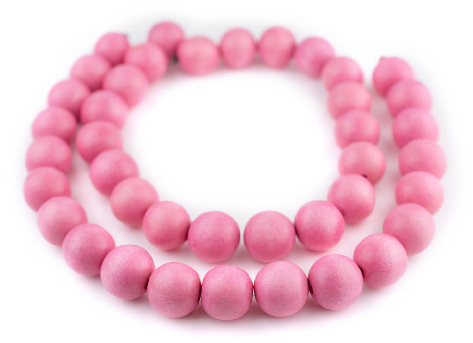 Neon Pink Round Natural Wood Beads (20mm) - The Bead Chest