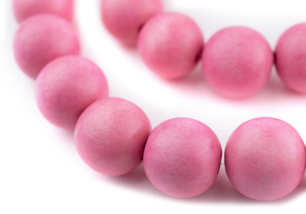 Neon Pink Round Natural Wood Beads (20mm) - The Bead Chest