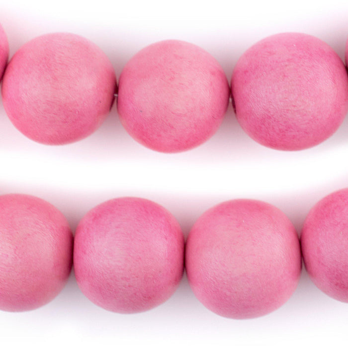 Neon Pink Round Natural Wood Beads (20mm) - The Bead Chest