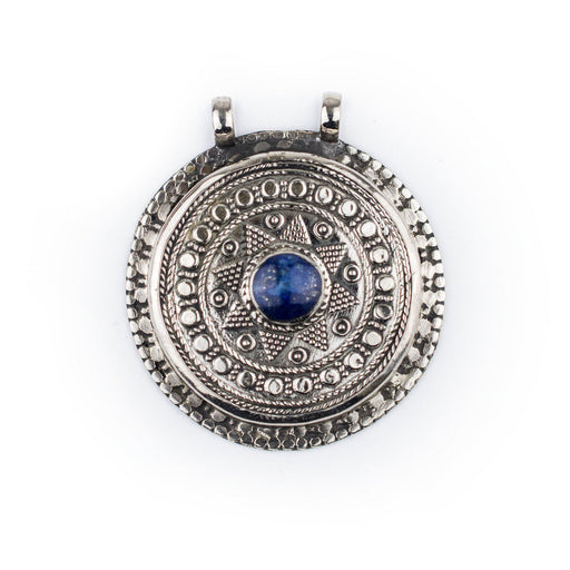 Lapis-Inlaid Afghan Tribal Pendant (42x46mm) - The Bead Chest