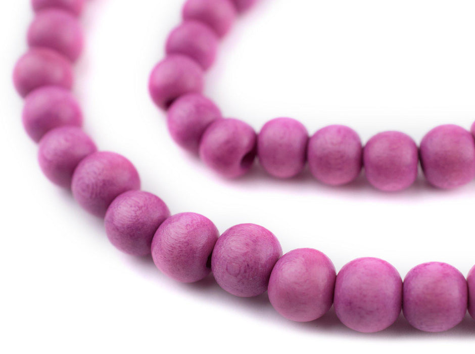 Magenta Round Natural Wood Beads (8mm) - The Bead Chest