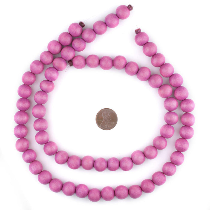 Magenta Round Natural Wood Beads (12mm) - The Bead Chest