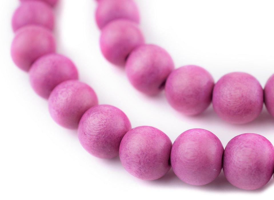 Magenta Round Natural Wood Beads (12mm) - The Bead Chest