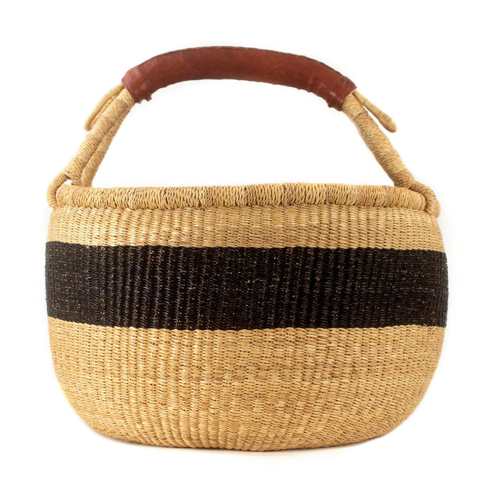 Ghanaian Bolga Basket, Striped Black, Large Size - The Bead Chest