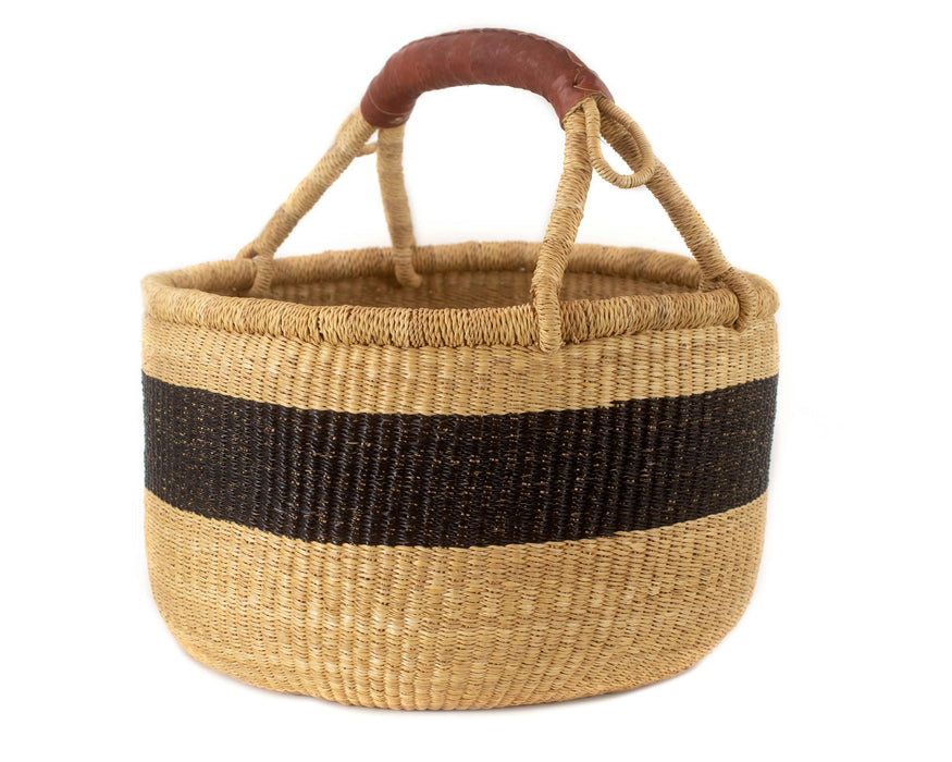 Ghanaian Bolga Basket, Striped Black, Large Size - The Bead Chest