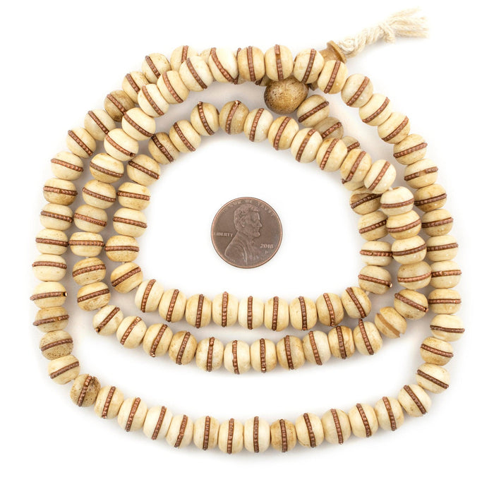 Copper-Inlaid Beige Bone Mala Beads (8mm) - The Bead Chest