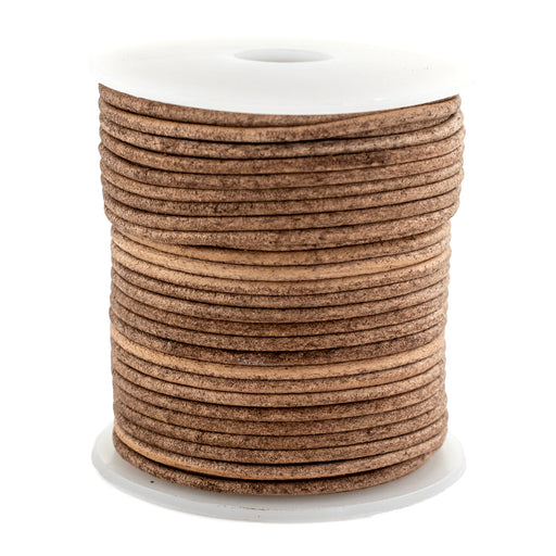 2.0mm Natural Distressed Round Leather Cord (75ft) - The Bead Chest