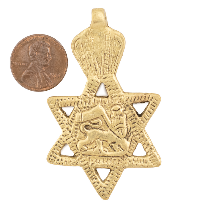 Gold Lion of Judah Star Pendant (62x38mm) - The Bead Chest