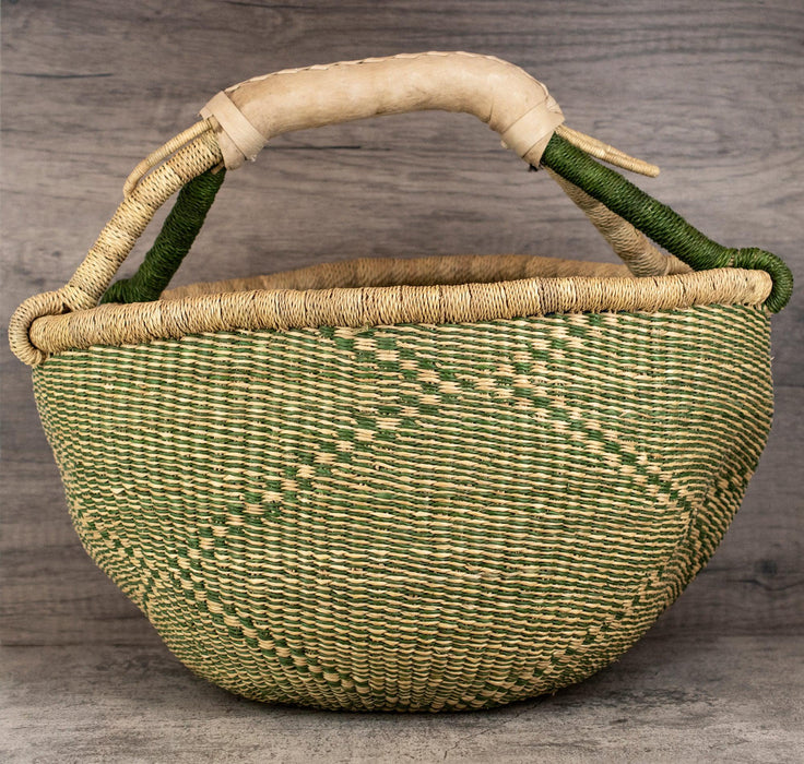 Ghanaian Bolga Basket, Lime Green Diamond Pattern, Large Size - The Bead Chest