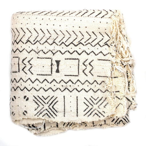 White Bogolan Mali Mud Cloth (Geometric Design) - The Bead Chest