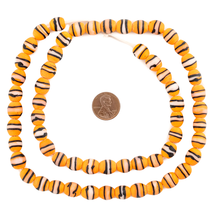 Orange & Black Striped Venetian-Style Glass Beads (11x9mm) - The Bead Chest