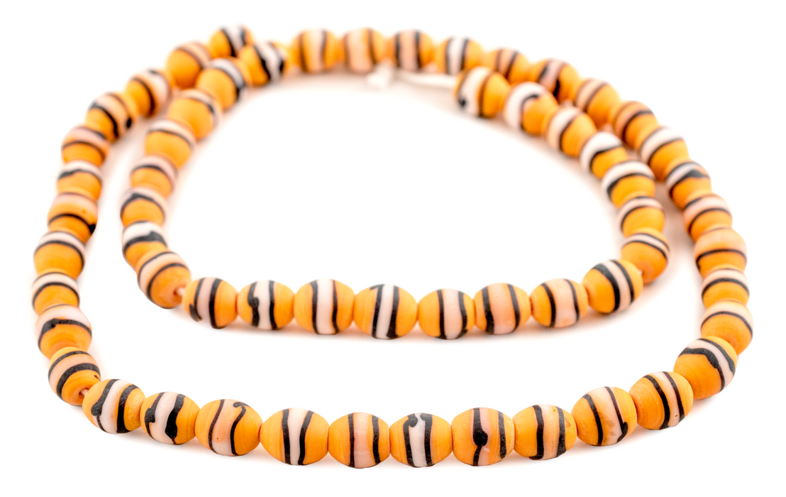 Orange & Black Striped Venetian-Style Glass Beads (11x9mm) - The Bead Chest