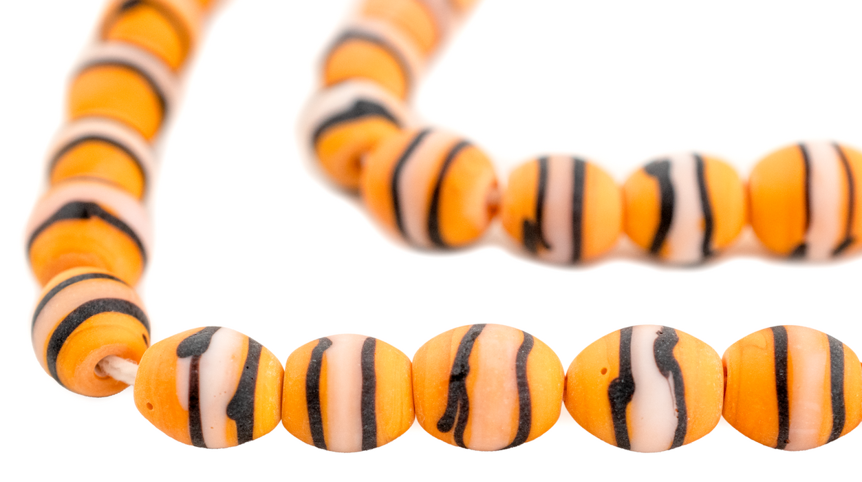 Orange & Black Striped Venetian-Style Glass Beads (11x9mm) - The Bead Chest