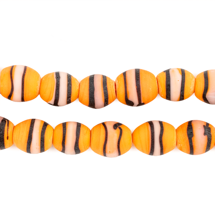 Orange & Black Striped Venetian-Style Glass Beads (11x9mm) - The Bead Chest