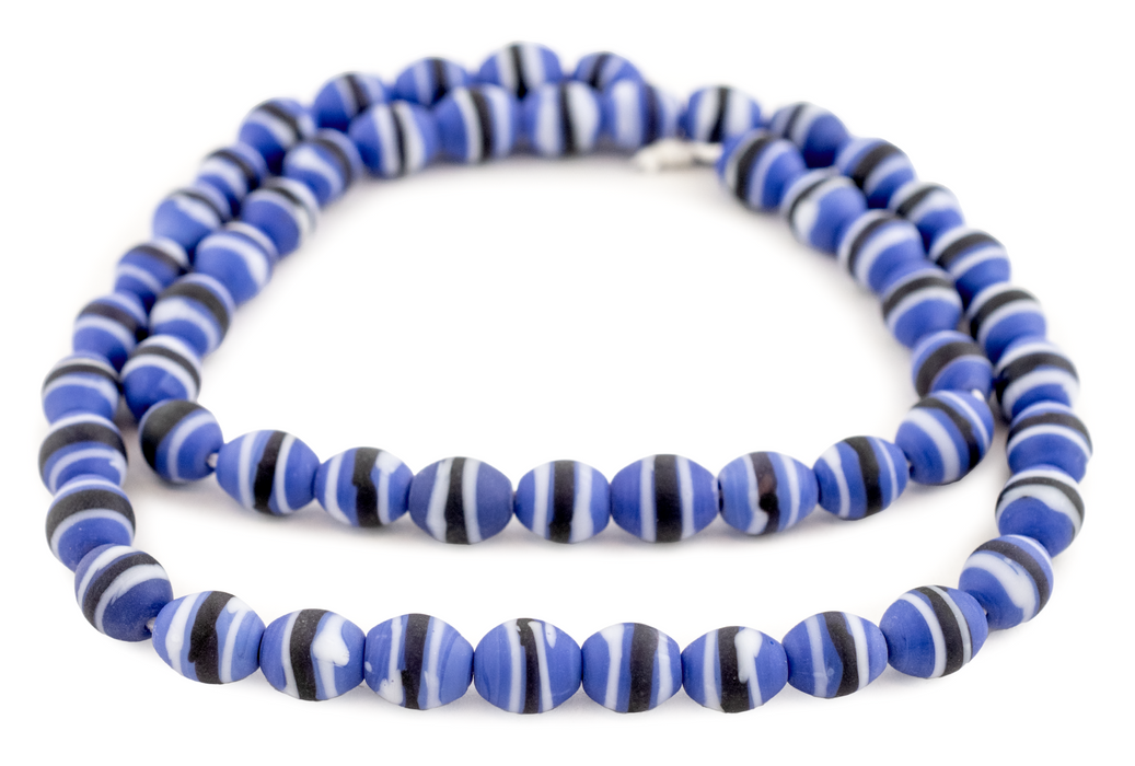 Blue & Black Striped Venetian-Style Glass Beads (11x9mm) - The Bead Chest