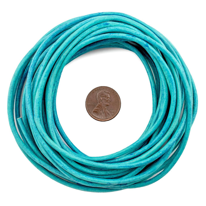 2.5mm Turquoise Distressed Round Leather Cord (15ft) - The Bead Chest