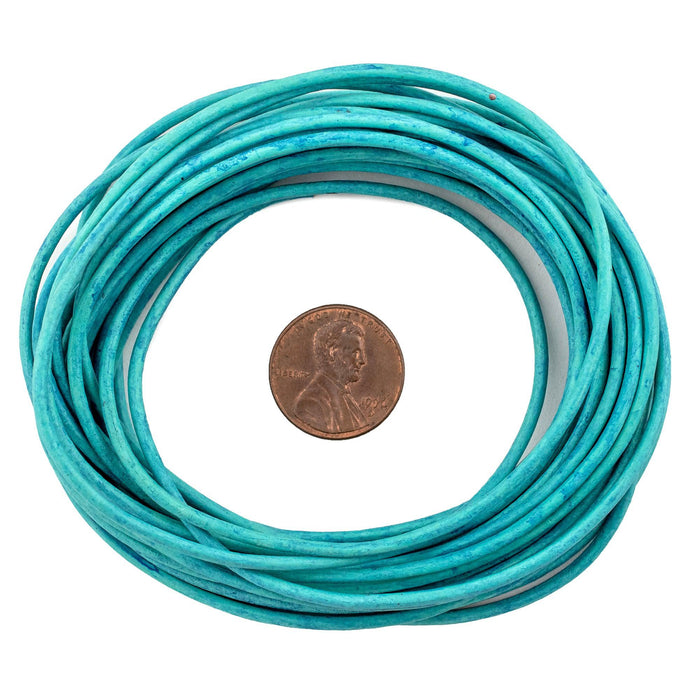 2.0mm Turquoise Distressed Round Leather Cord (15ft) - The Bead Chest