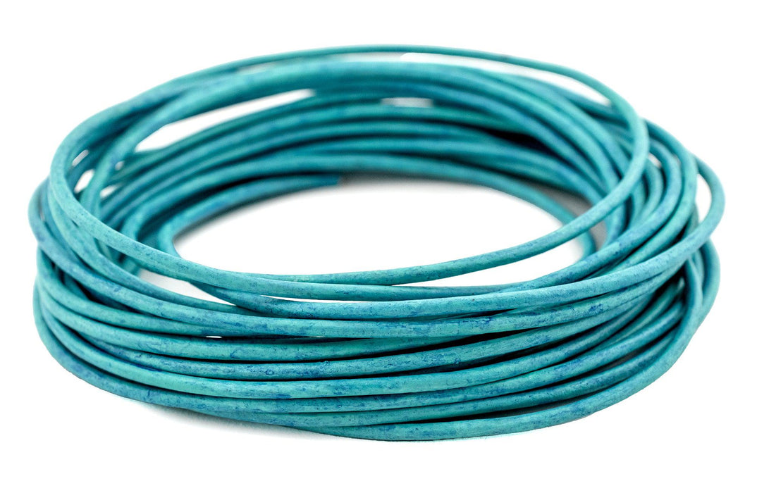 2.0mm Turquoise Distressed Round Leather Cord (15ft) - The Bead Chest