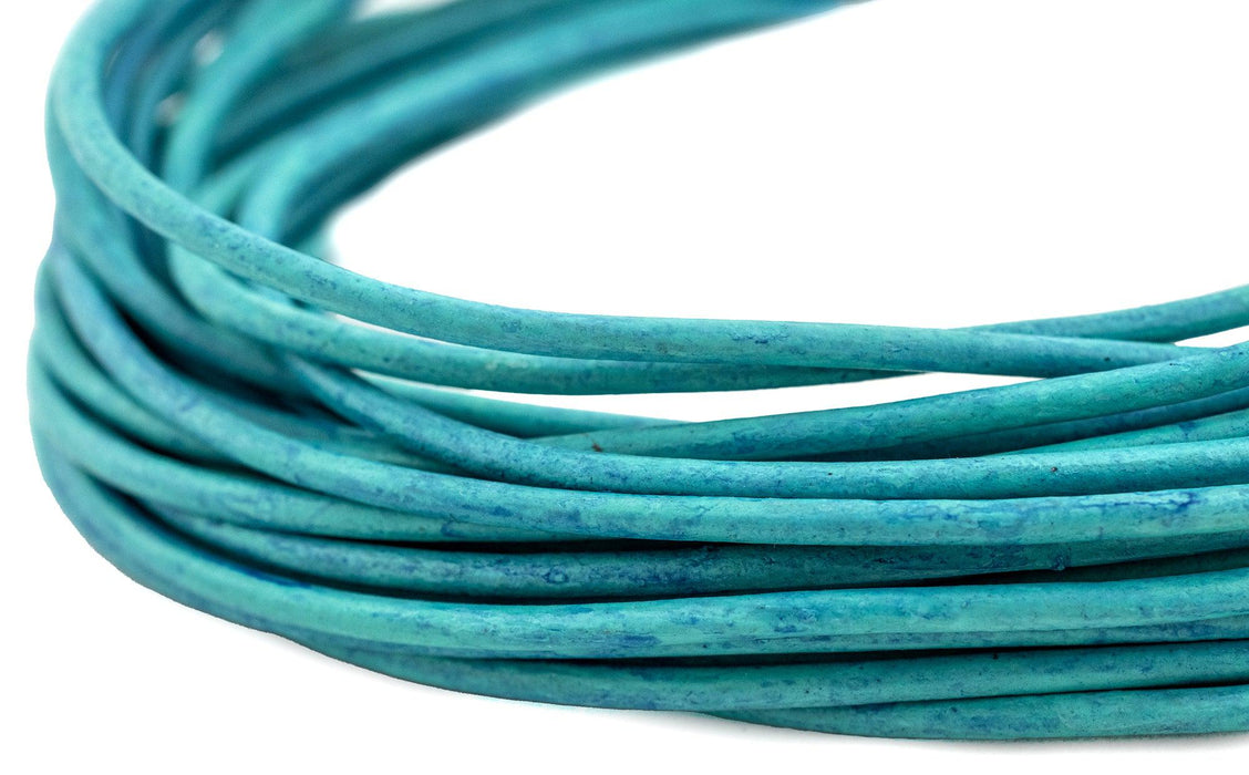 2.0mm Turquoise Distressed Round Leather Cord (15ft) - The Bead Chest