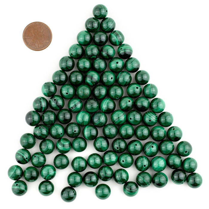 Half-Drilled Round Malachite Beads (10mm, Set of 80) - The Bead Chest