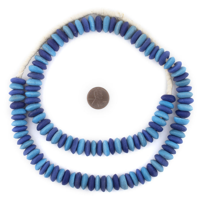 Turquoise & Cobalt Blue Medley Ashanti Glass Saucer Beads - The Bead Chest