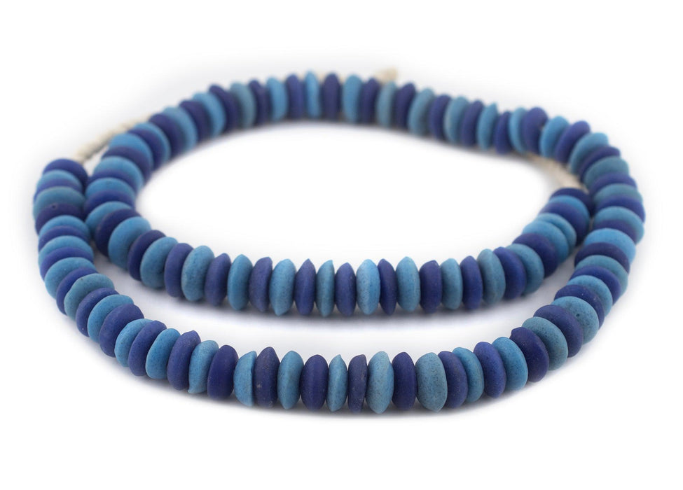 Turquoise & Cobalt Blue Medley Ashanti Glass Saucer Beads - The Bead Chest