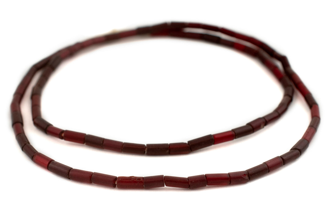 Burgundy Red Translucent Vintage Glass Tube Beads (8x4mm) - The Bead Chest