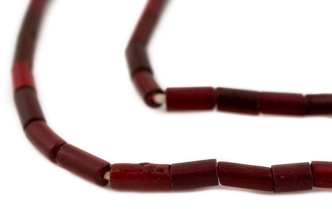 Burgundy Red Translucent Vintage Glass Tube Beads (8x4mm) - The Bead Chest