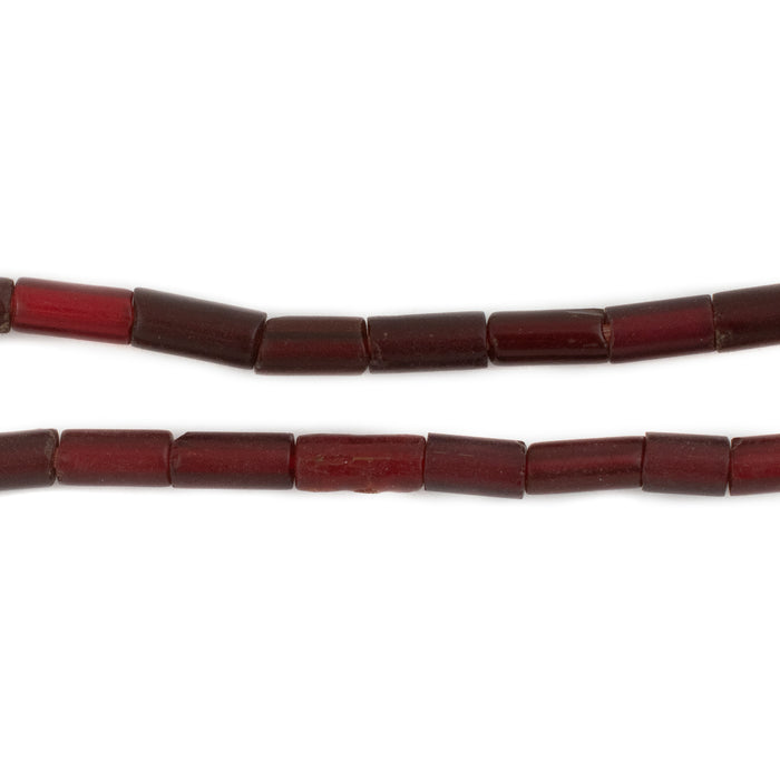 Burgundy Red Translucent Vintage Glass Tube Beads (8x4mm) - The Bead Chest