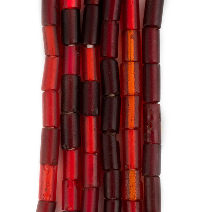 Burgundy Red Translucent Vintage Glass Tube Beads (8x4mm) - The Bead Chest