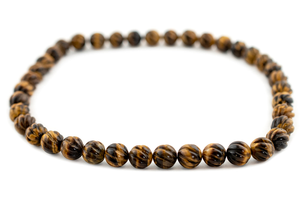 Carved Swirl Round Tiger Eye Beads (10mm) - The Bead Chest