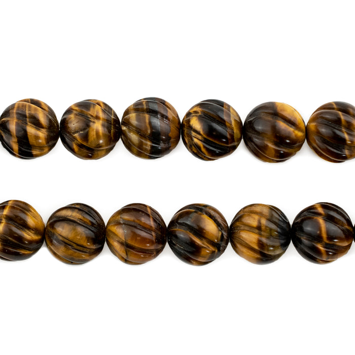 Carved Swirl Round Tiger Eye Beads (10mm) - The Bead Chest