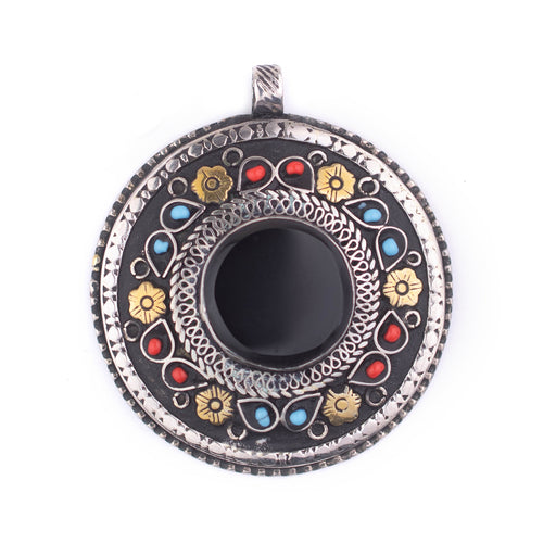 Premium Onyx Inlaid Afghan Silver Pendant (Round) - The Bead Chest
