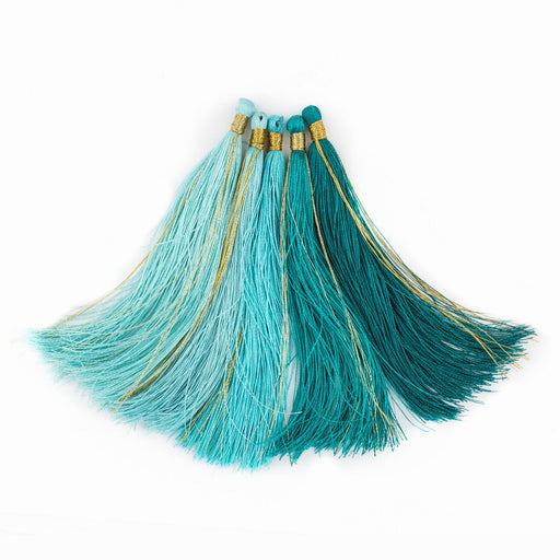 Shades of Aqua: 9cm Silk Tassels (5 Pack) - The Bead Chest