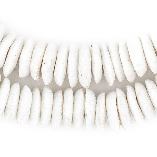 White Ashanti Glass Saucer Beads (10mm) - The Bead Chest