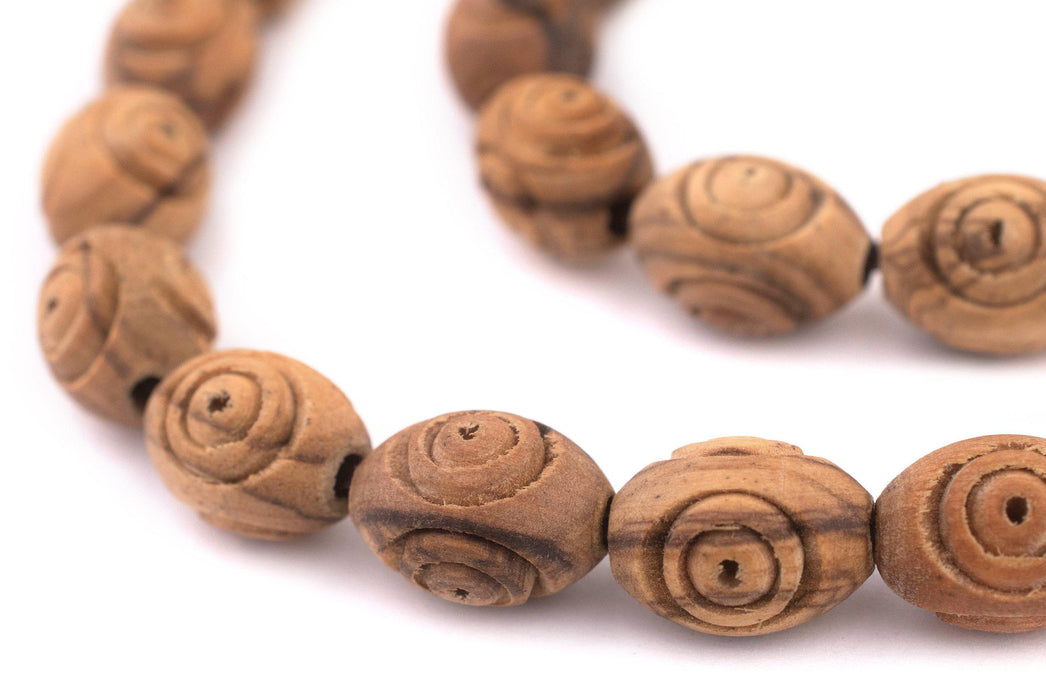 Carved Oval Olive Wood Beads from Bethlehem (16x12mm) - The Bead Chest